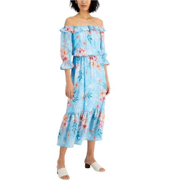 Willow Drive Floral-Print Off-The-Shoulder Maxi Dress Sky Blue - Picture 2 of 2